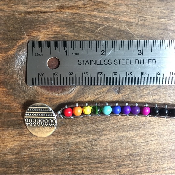Boho Rainbow Gemstones Dble Wrap Leather Bracelet - Picture 4 of 4